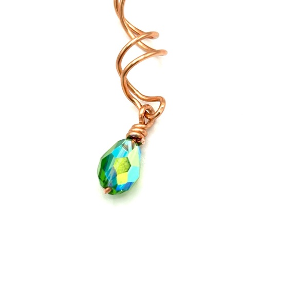 Hand Crafted Copper Twist Green Crystal Drop Earrings - Picture 7 of 8